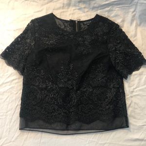Topshop sheer black embroidered top